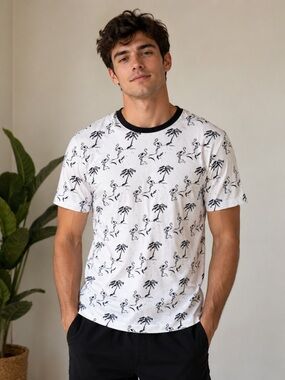 FREE PLANET Palm Tree Flamingo Short Sleeve Tee NWOT